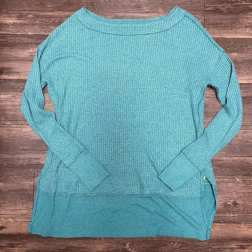 Free People We The Free Waffle Knit Thermal Long Sleeve Top Teal Green XS Boho - Picture 6 of 11